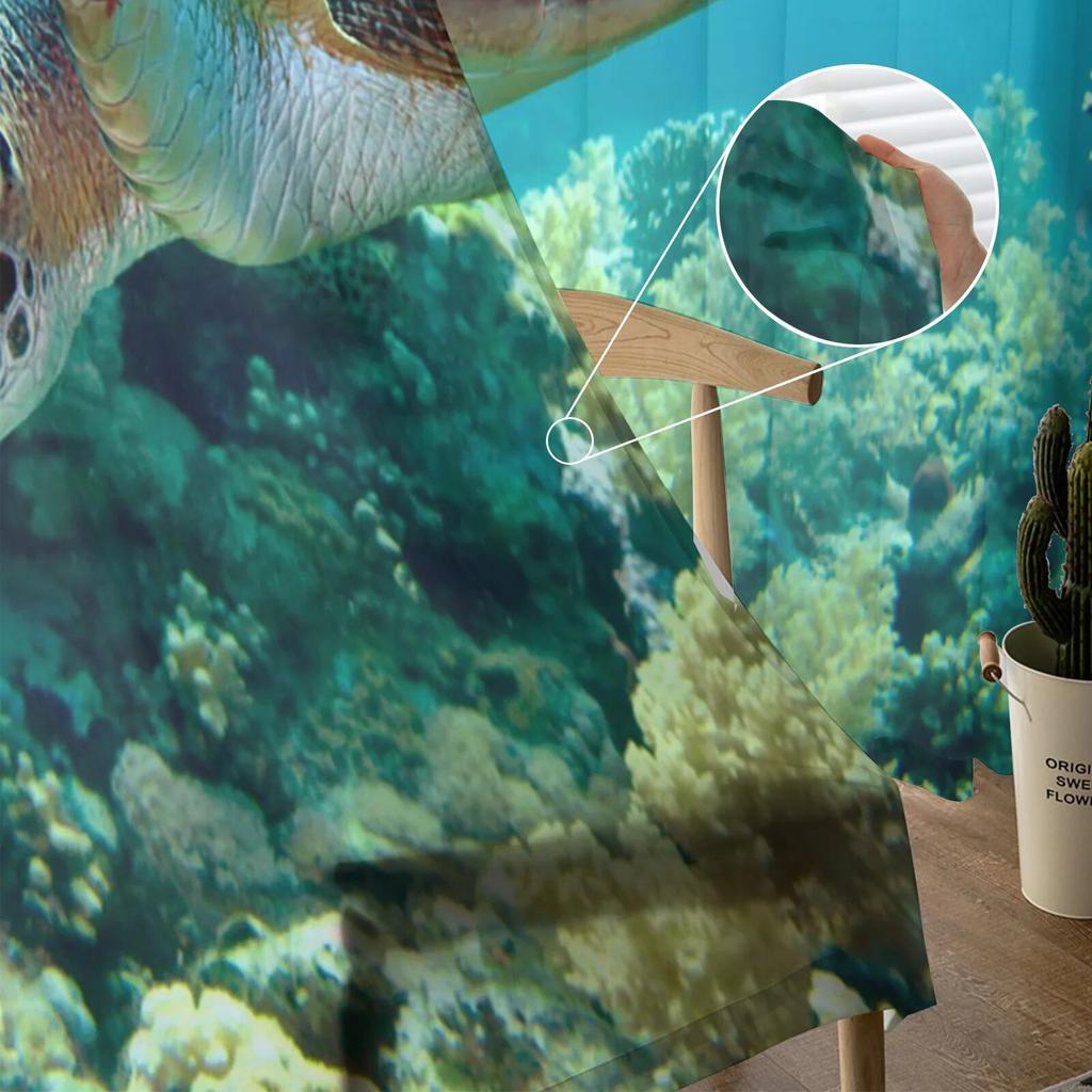 Blaue Ozean-grüne Schildkröten-Tüllvorhänge für Schlafzimmer, moderne Voile-Vorhänge, Heimdekoration, Fenstervorhänge