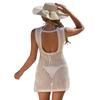 Women's Swimsuit Cover-up Knitted Crochet Hollow-out Back Beach Dress Bikini Cover-up Without Sleeves Connected