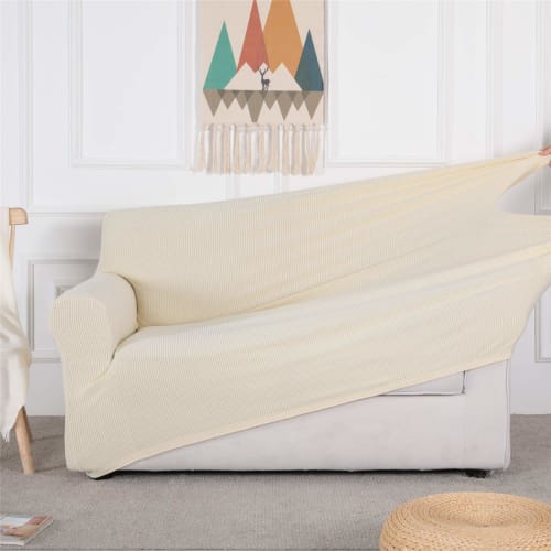 Topfinel Sofa Cover, 3-Seater, with Armrests, Solid Color, Nordic Style, Stretch Fit Type, Stretchy Fabric, Non-Slip, Soft, Scratch-Resistant for Dogs