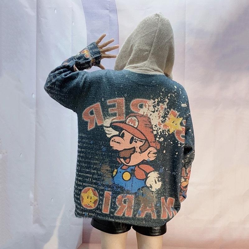 Women's Cartoon Hooded Sweater - Autumn/Winter 2025 Loose Knit Outerwear