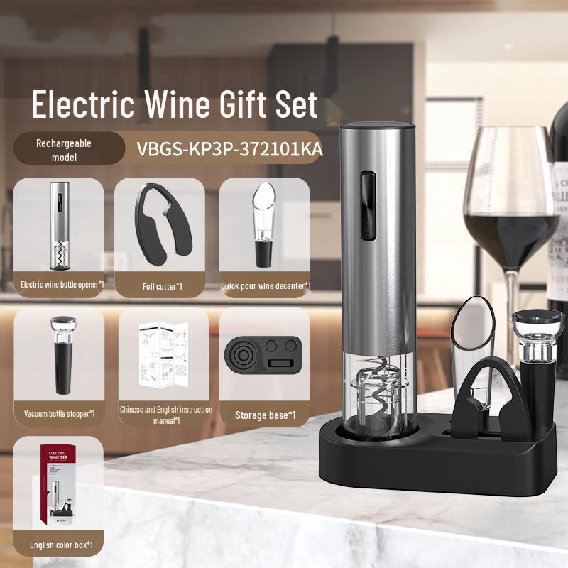 Conjunto Abridor de Vinho Elétrico Automático Recarregável - Ferramenta Doméstica Multifuncional