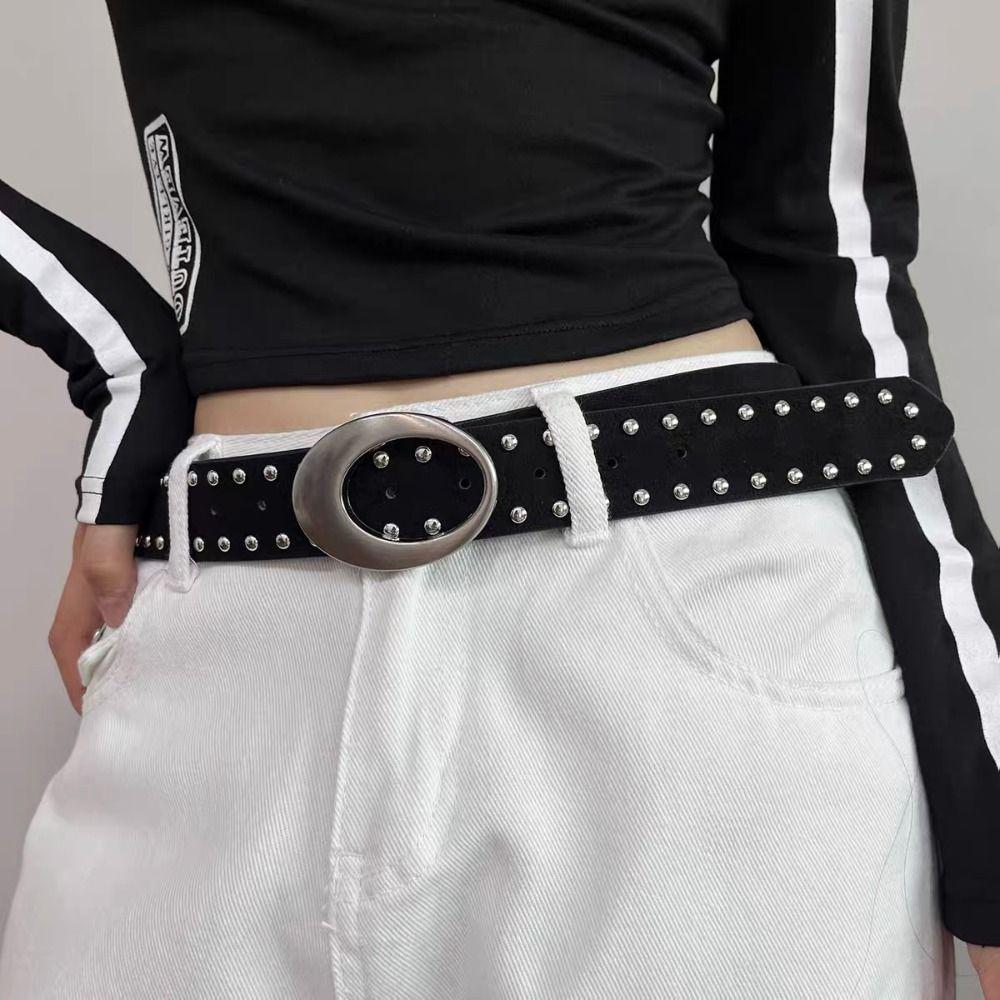 Wide Version American Retro Belt Rivets Waist Belt Personality Women Niche Belts  For Jeans,Skirt