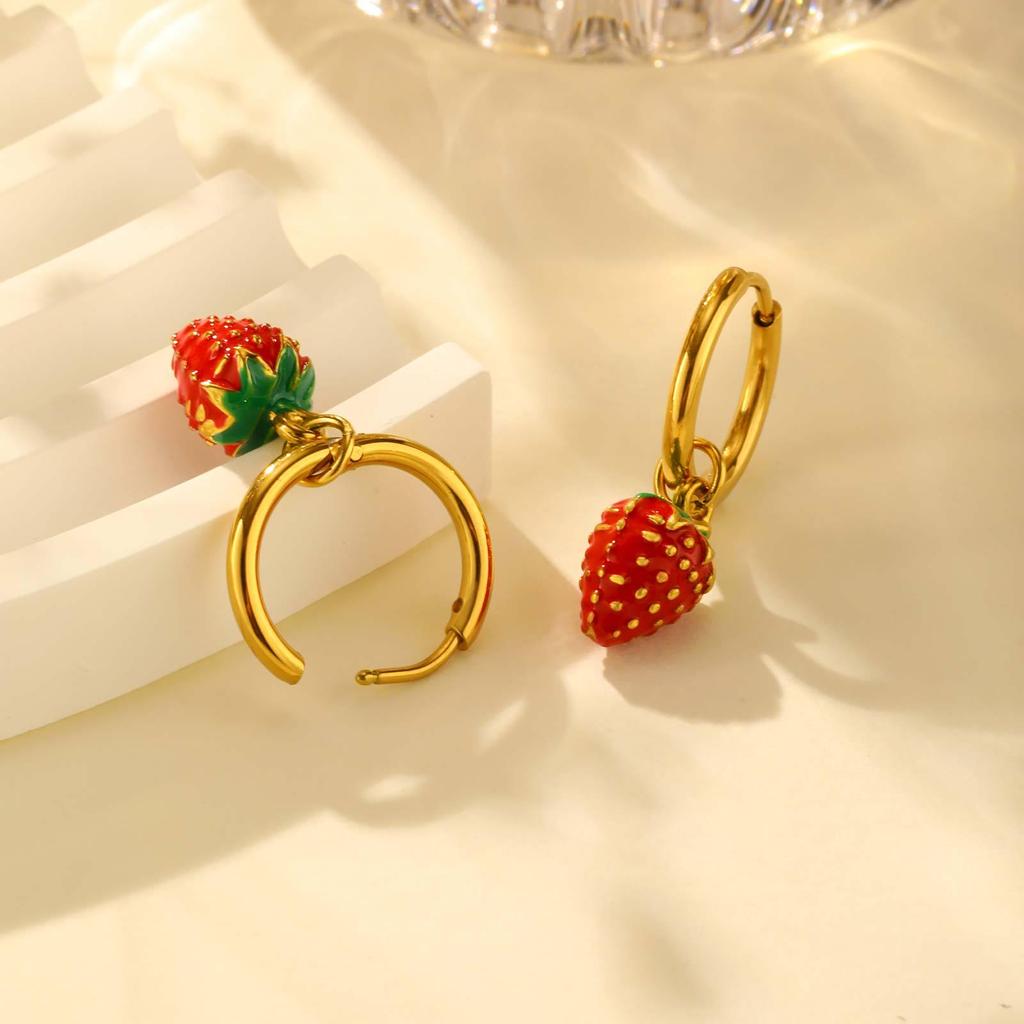 Süße Erdbeer-Ohrringe: 18K Vergoldeter Edelstahl für Mädchen – Niedliche Date Schmuck Accessoires ED-908