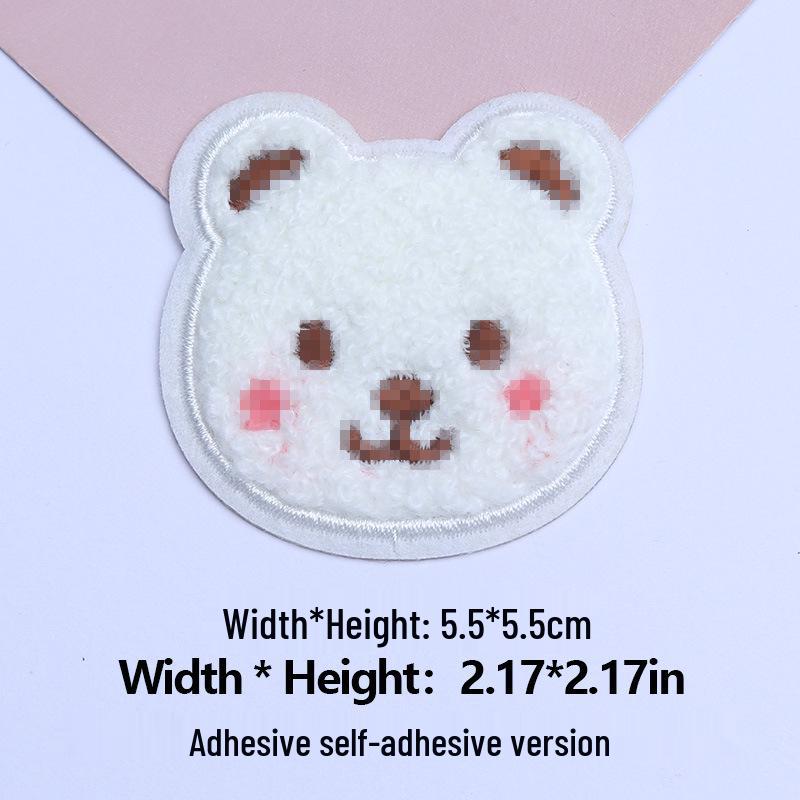 Adhesive Cartoon Bear Head Embroidery Patch - No-Sew, DIY Decorative Sticker for Clothing