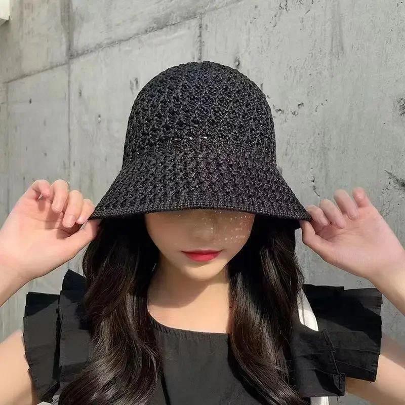 Women Summer Bucket Hat Summer Hollow Out Thin Breathable Sun Hats Beach Panama Cap Fold Outdoor Japanese Lesure Fishierman Cap
