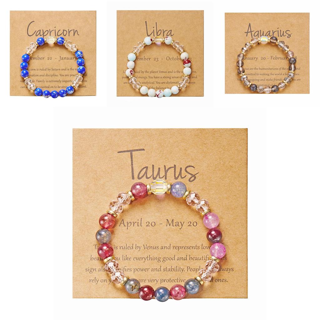 Twelve Constellation Colorful Natural Stone Crystal Beaded Bracelet Gift For Men And Women