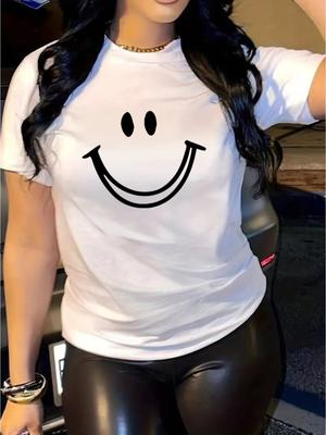 Soft & Comfy Women's Joyful Face T-Shirt Casual Short Sleeve Crew Neck In Lightweight & Breathable for All-Season Wear