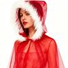 Mesh Hooded Cloak Robe Mrs Santa Clauses Costume Cape Halloween Christmas Costumes for Women Girls Wizard Robe Gifts