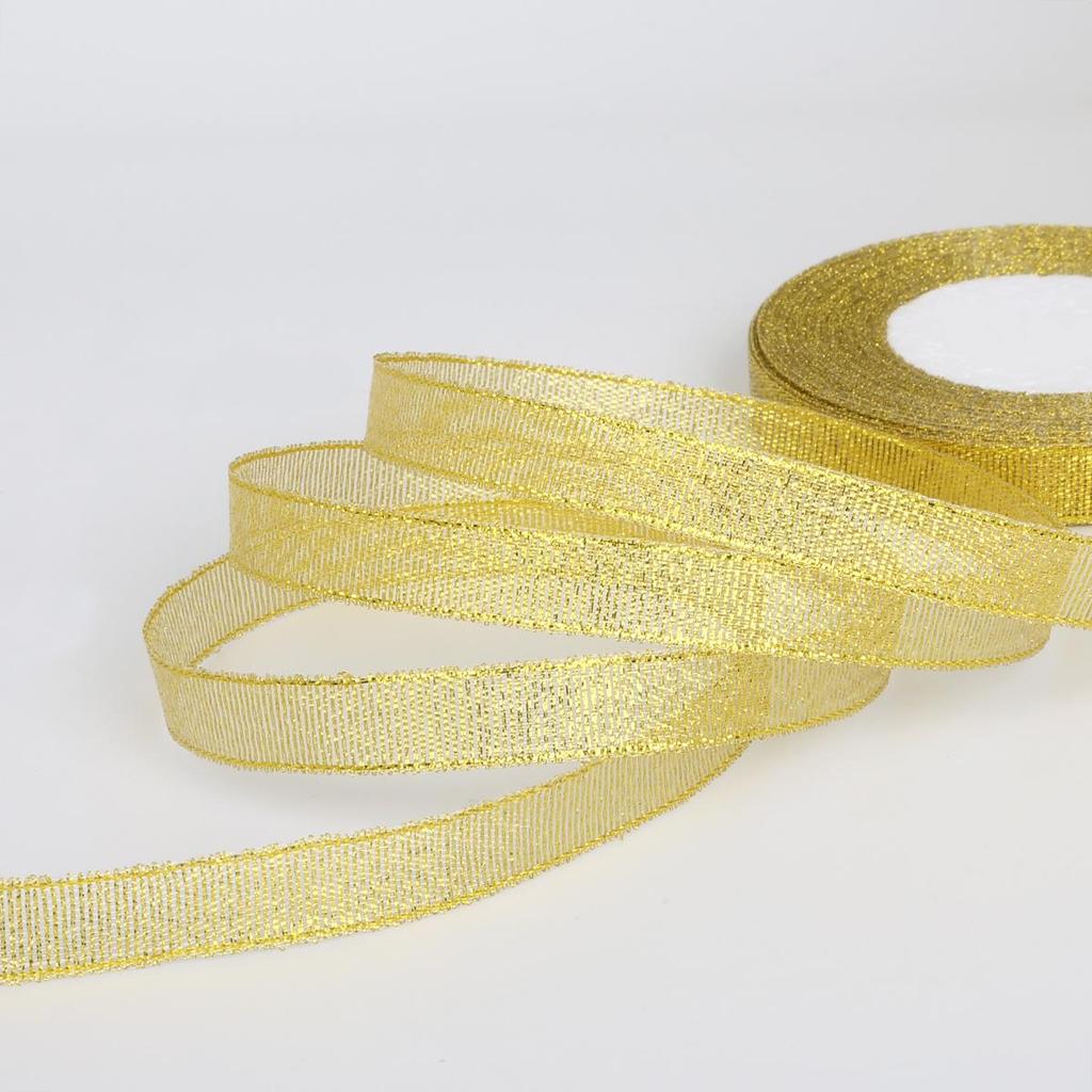 22m Złota i Srebrna Brokatowa Satynowa Wstążka do DIY Ciasta, Pakowania Prezentów Urodzinowych i Dekoracji