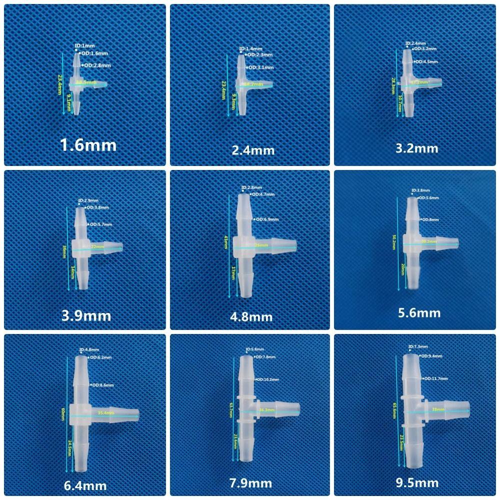 10Pcs 1.6-15.8mm T-Type Tee Connector Equal Diameter Plastic 3 Way Connector PP PE Soft Hose Fittings