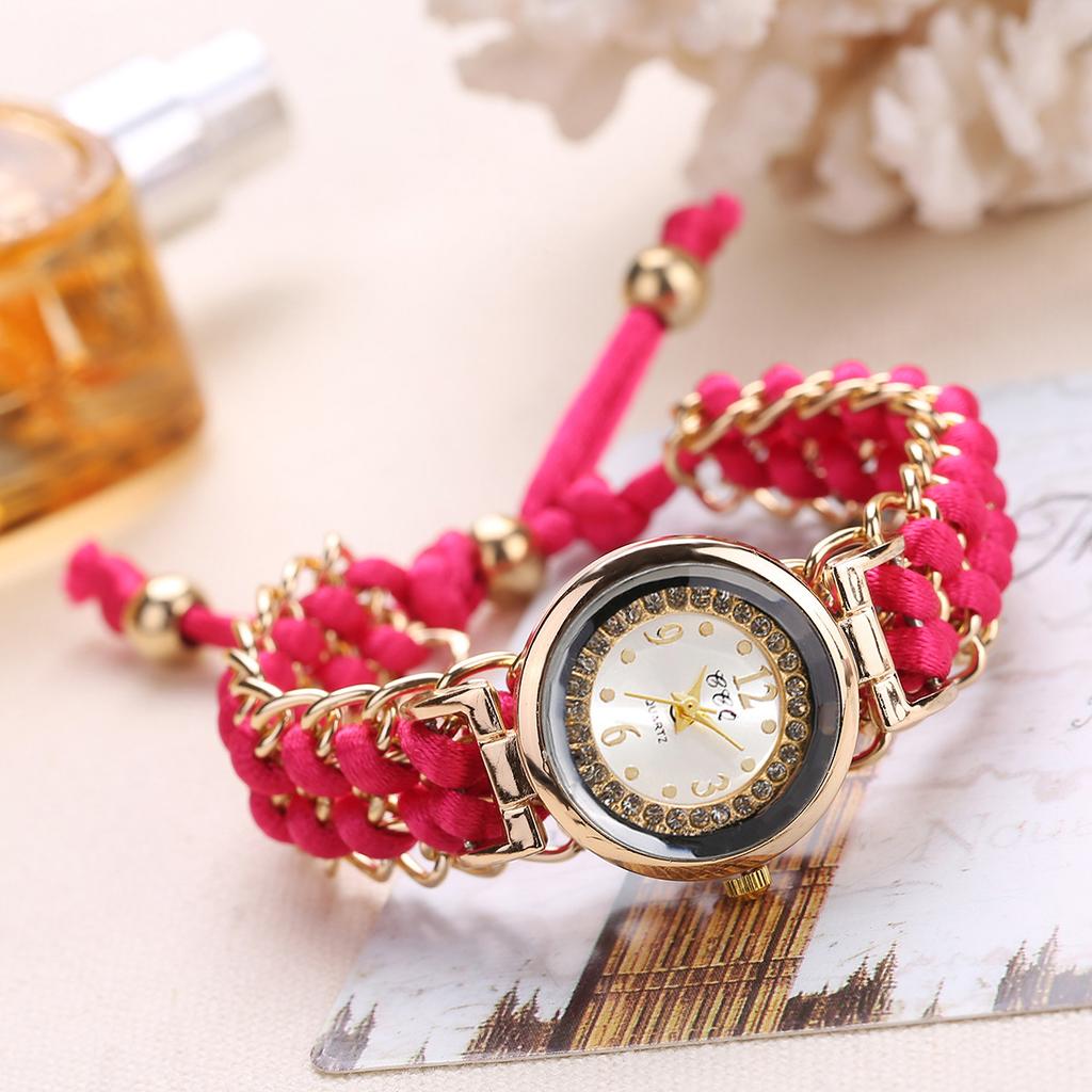 Women's Watch Fashion Rhinestone Braided Rope Bracelet Quartz Watches