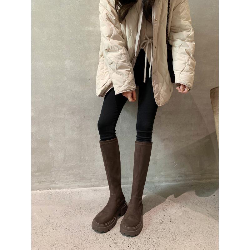 

Versatile round head thick bottom heightened thick heel legs straight thin suede boots autumn and winter women 40