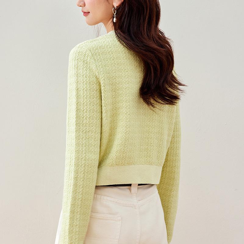 Yellow Knitted Cardigan Jacket for Women In Autumn and Winter Bottoming Sweater Updated Textured Short Top