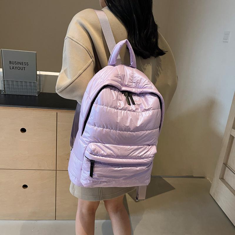 Solider Daunen-Rucksack Große Kapazität Gesteppter Rucksack Teenager Schüler Schultasche Mehrere Taschen Rucksack Puffer Baumwolle Vielseitig Bücherrucksack