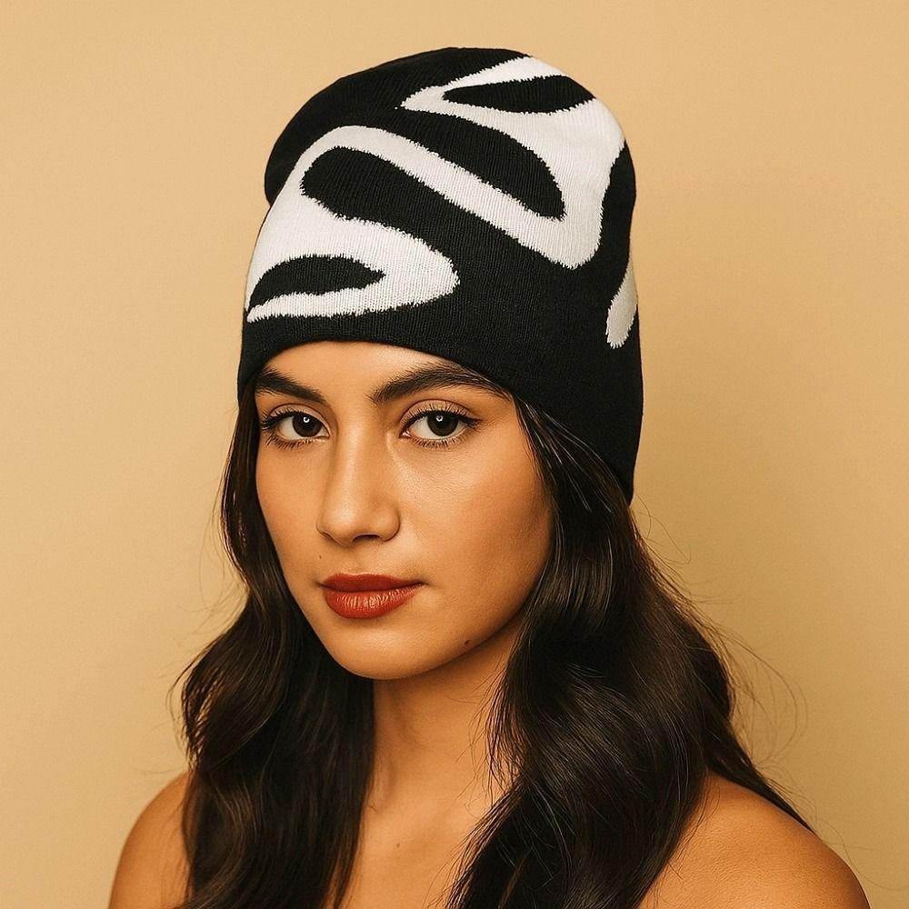 

Streetwear Jacquard Woolen Hat Halloween Brimless Beanie Cap Personality Y2K Knitted Hat Couple Style 3