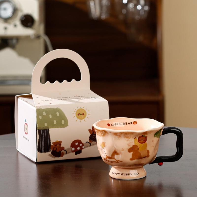 Creative Trend Apple Bear Mug with Gift Box Ceramic Water Cup Home Office Breakfast Coffee Cup Cute