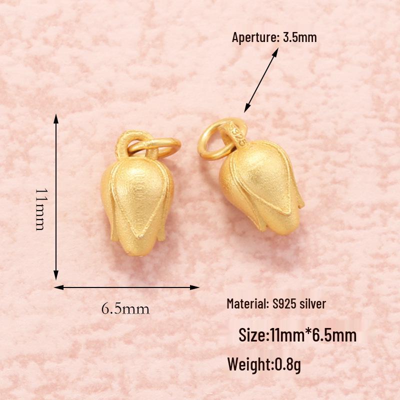 S925 Silver Tulip, Lily, and Lotus Seed Pod Dangle Pendant for DIY Bracelets & Necklaces