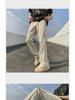 Men's Black Buttoned Combat Pants - American High Street Style, Trendy Workwear for Spring & Autumn, Handsome Flared Design