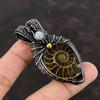 Ammonite Fossil Pendant Copper Wire Wrapped Pendant Rainbow Moonstone Pendant Handmade Copper Jewelry Gift For Her Wrapped Gemstone Pendant