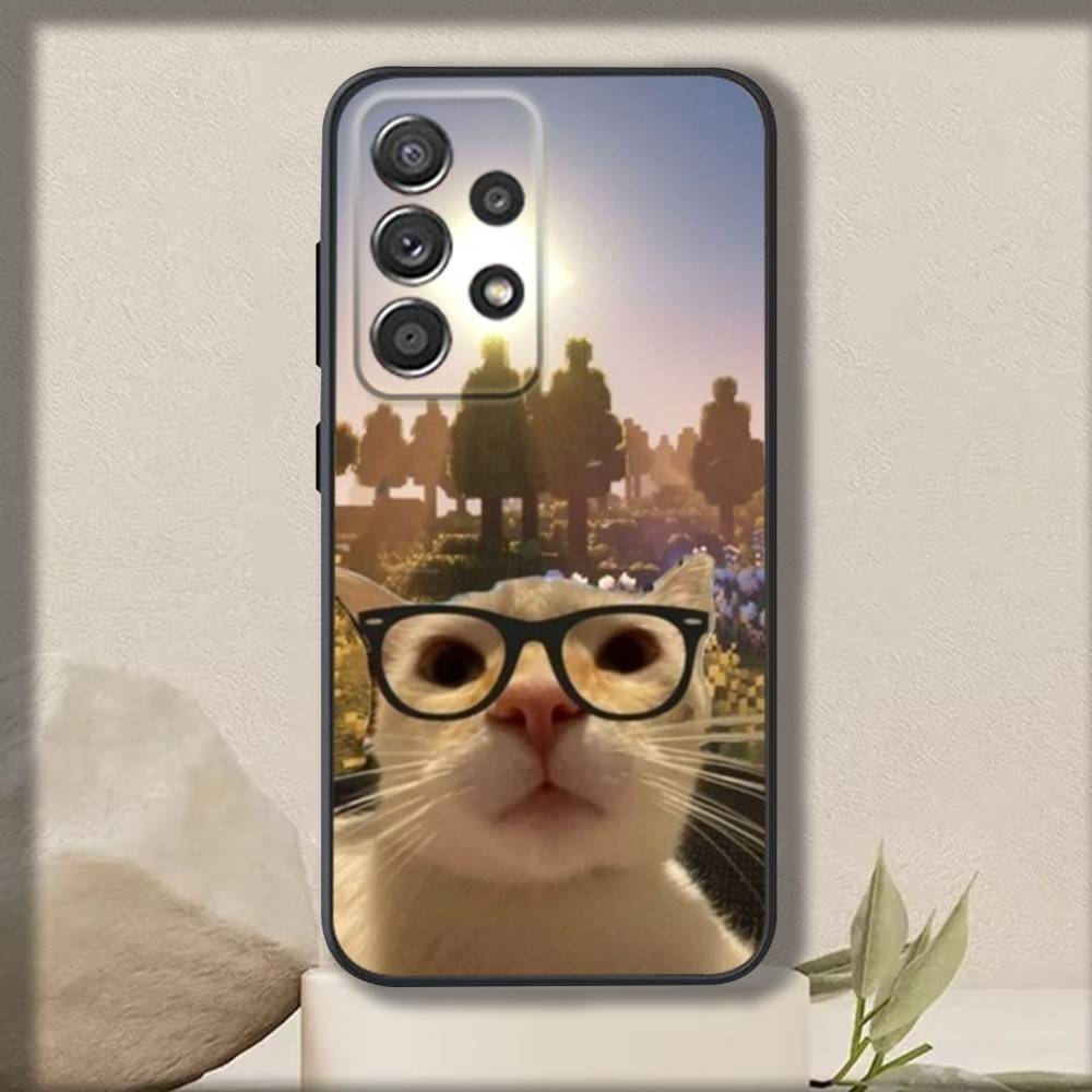 

Cute Cat Meme Phone Case For Samsung S 25,24,23,22,30,21,10,9,Ultra,Plus,Lite,FE,4,5 G Soft Black Case Samsung S24