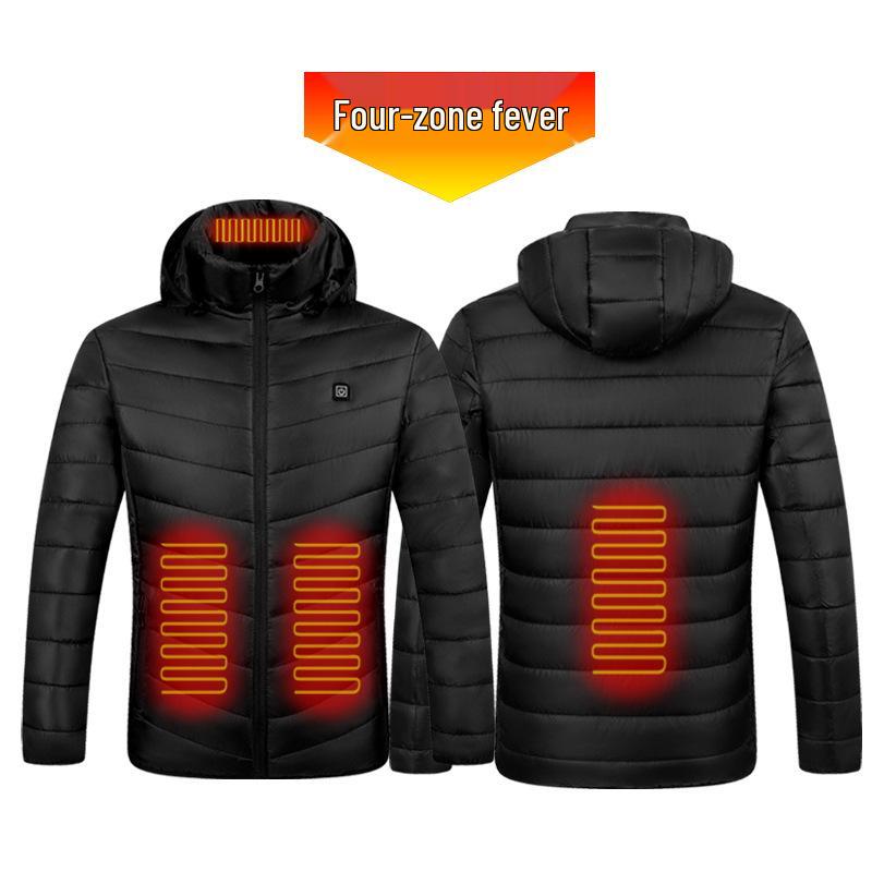 Smart Heated Winter Jacket with Hood for Men, Thick Warm Cotton, USB Charging