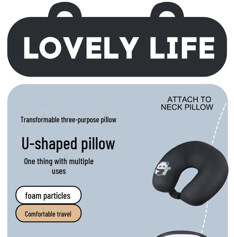 Cartoon Panda Multi-Function U-Shaped Travel Neck Pillow & Plush Doll