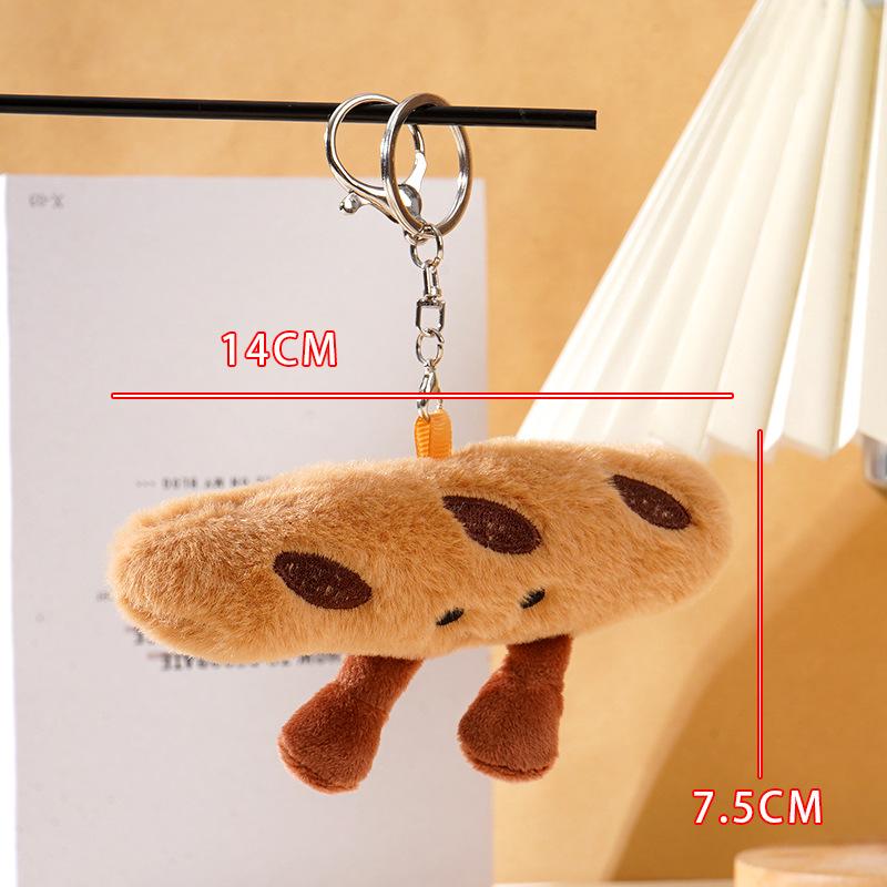 Croissant Stick Plush Keychain Charm: Cute Cartoon Bag Accessory