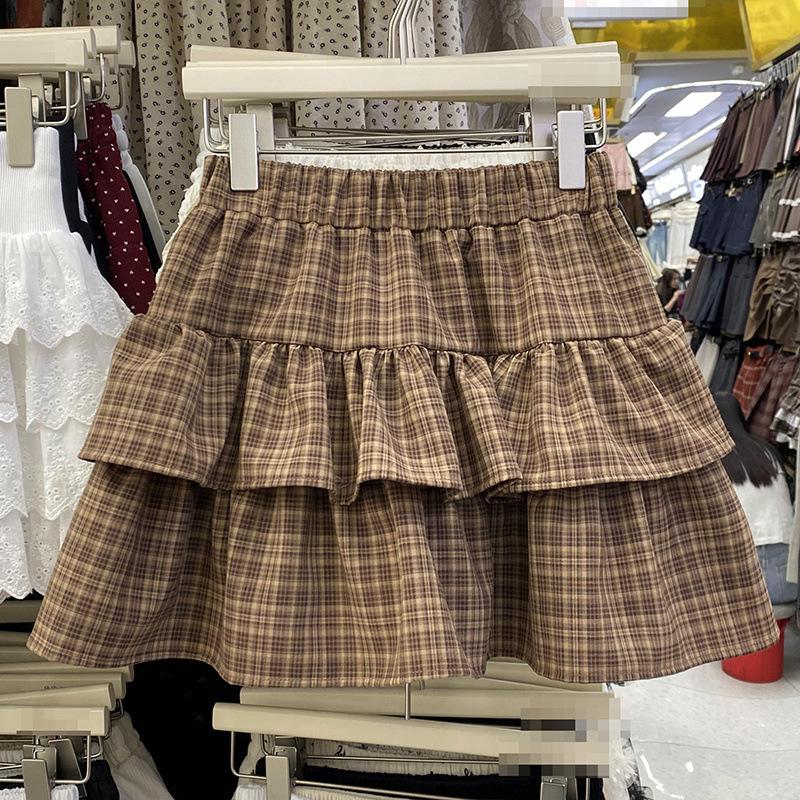 

Женская клетчатая юбка с высокой талией, юбка-полусолнце, юбка JK, широкая повседневная плиссированная юбка XS