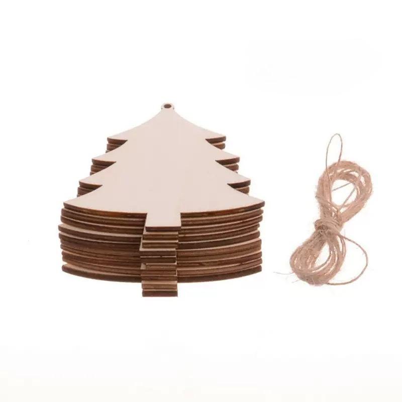 10pcs DIY Wooden Christmas Balls Decoration Round Craft Baubles Tags Hanging Ornament for Christmas New Year Pendant Decor