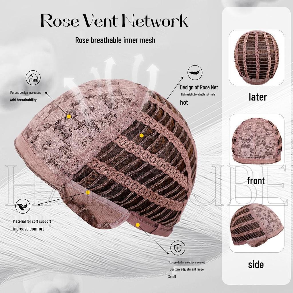 European Style Brown Medium Long Wig with Full Bangs for Women - High-Temperature Fiber