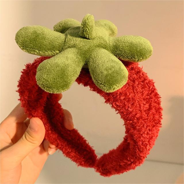 

Клубничная повязка на голову Красная для умывания Повязки для волос Обручи для волос Девочки Толстые Милые Плюшевые Повязки на голову Повязка на голову Модные Аксессуары для волос