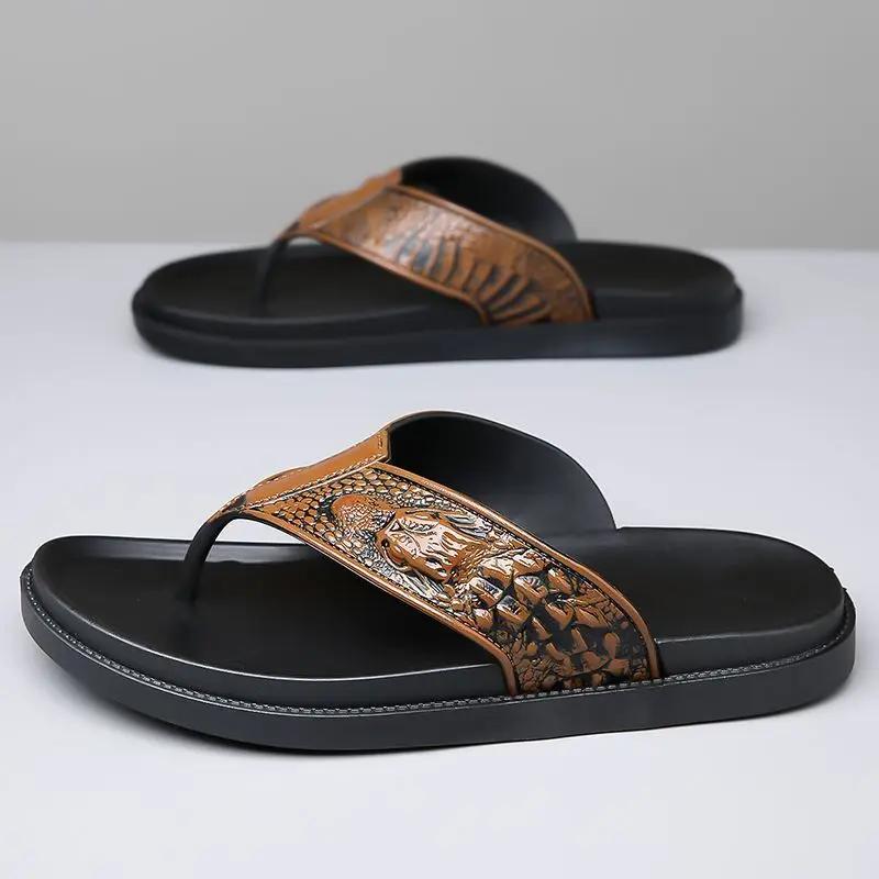 Fashion Flip Flops Shiatsu Slides Outdoor Men's Shoe Beach Male Slipper Platform Comfortable Y2k Elegant Low Price Clappers 2025 Adult
