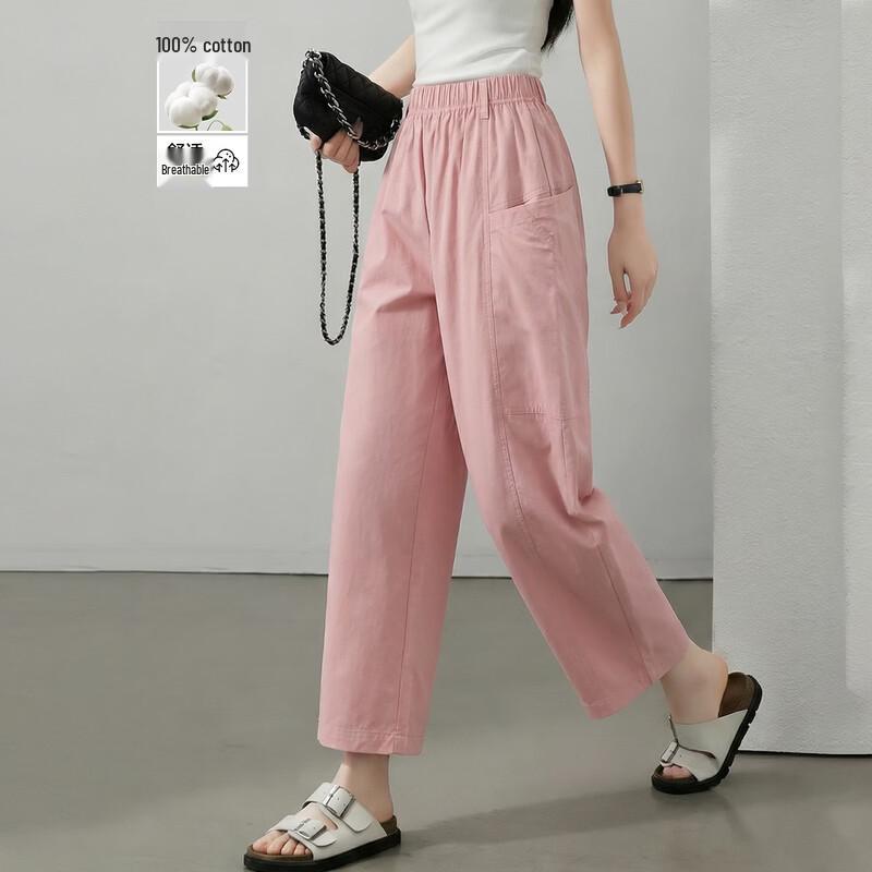 Demana Women s High-Count Cotton Workwear Cropped Pants with Elastic Waist L