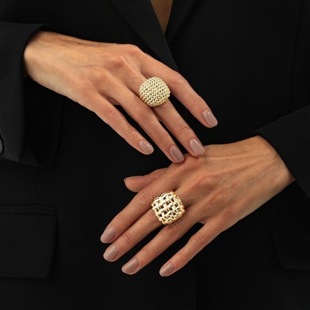 Adjustable Metal Weave Hollow Rings Chunky Design 2 Pcs/Set Geometric Rings Party Accessories