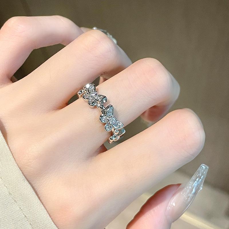Butterfly Full Diamond Zir*****Pening Ring Cold Wind Simple Cross Personality Niche Design Ring Woman