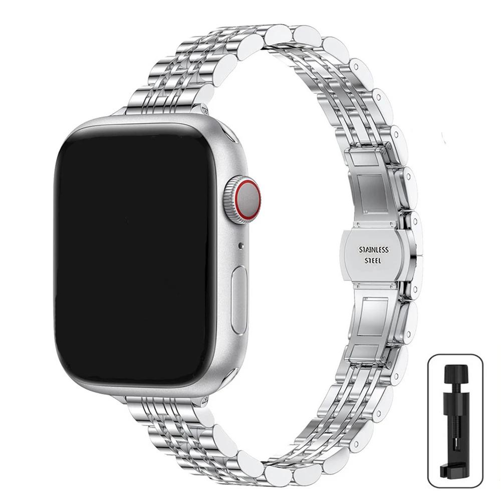 Classic Stainless Steel Slim Band For Apple Watch Strap Ultra 49mm 45mm 44mm 42mm 41mm 40mm 38mm For Iwatch Series 9/8/7/6/5/4/3/2/1/SE