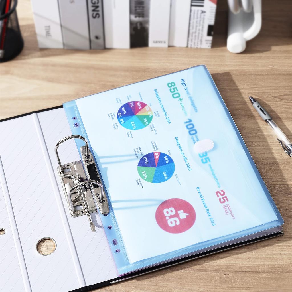 kwmobile 6x File A4 Clear File 24 x 31 cm Clear Case File Case Receipt Holder Clear Pocket Pink - Semi-transparent/Blue/Dark