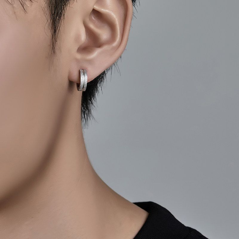 Fashion Trendy Hip Hop Style Titanium Steel Earrings Single Frosted Ear Ring Fashionable Man Simple Simple Bracelet Ear Clip Circle Ear Studs