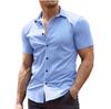Camicia da Uomo a Maniche Corte in Tinta Unita con Colletto a Revers - Vestibilità Muscolosa