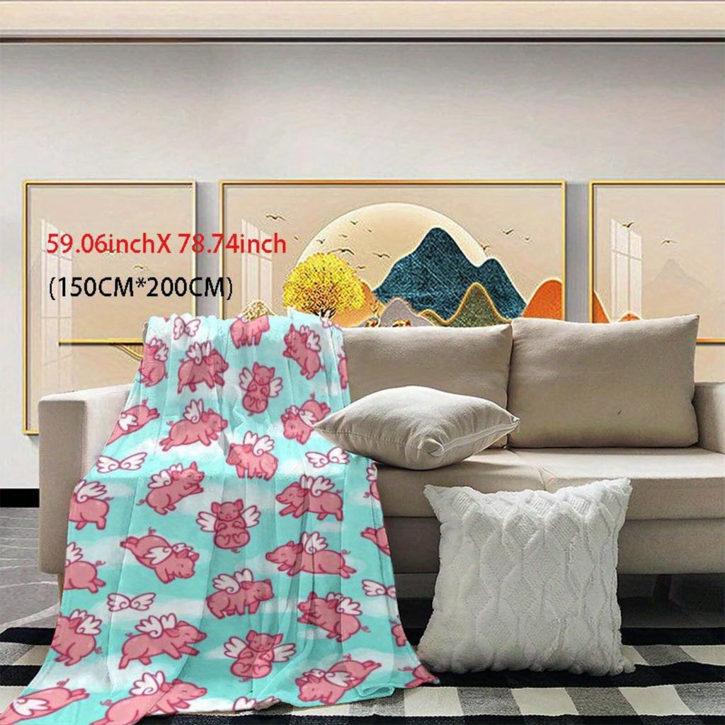 Pig-patterned flannel blanket - soft and warm, suitable for sofas, beds, chairs, camping, and festival gifts for family