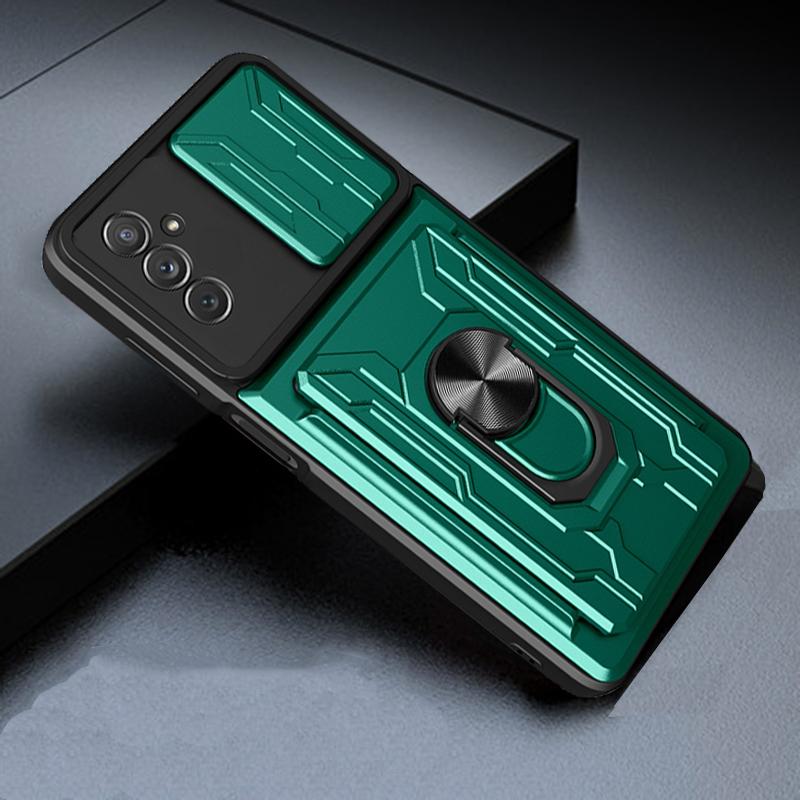 A04s Case Luxury Card Holder Slide Camera Protection Armor Ring Cover On For Samsung Galaxy A04s A04 S galaxyA04s Shockproof Phone Cases