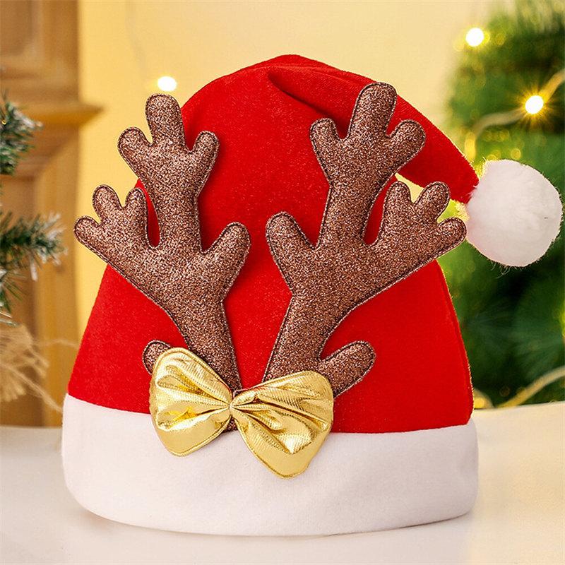 Parent-Child Christmas Hat Pompon Ball Bonnet Red Antler Santa Claus Cap Navidad Natal Noel Party Decor Plush Non-woven Bonnet