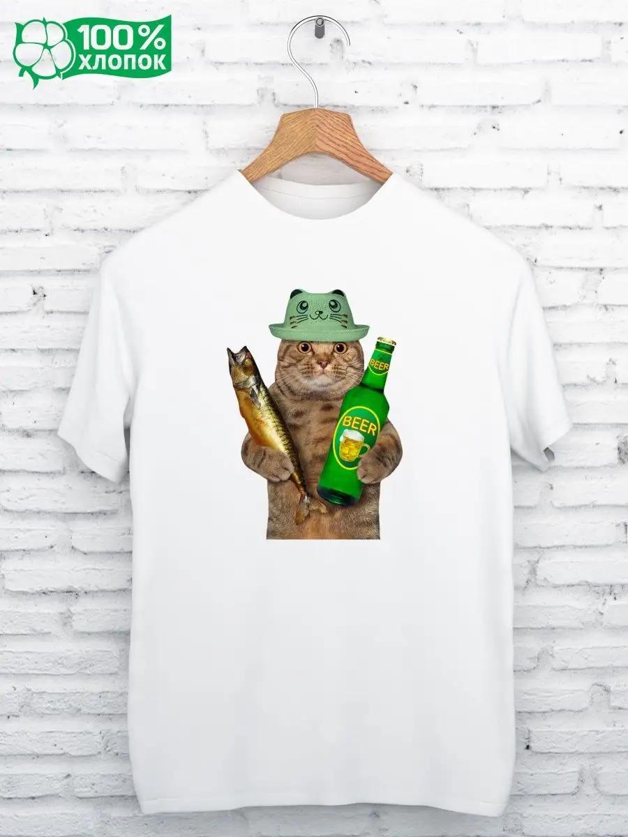 T-shirt with a CAT AND BEER print 2XL