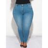 Mid Waist Women's Light Blue Washed Denim Pencil Jeans Pants Large Size Casual Legging for Autumn Season Solid Pattern Plus Size