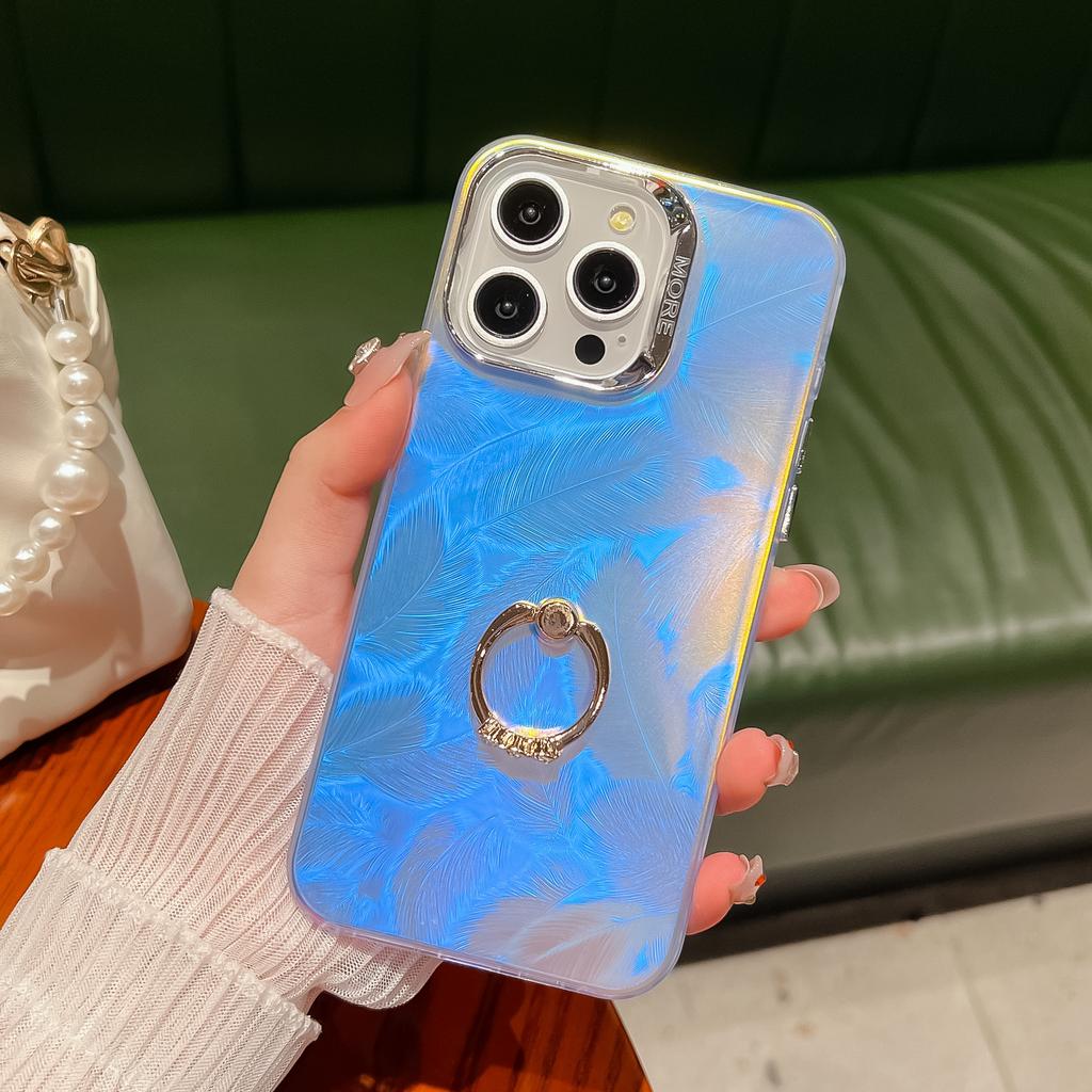 Dla iPhone 15 Pro IMD Elektroplaterowane Etui na Telefon Ring Kickstand Matowe PC+TPU Pokrowiec