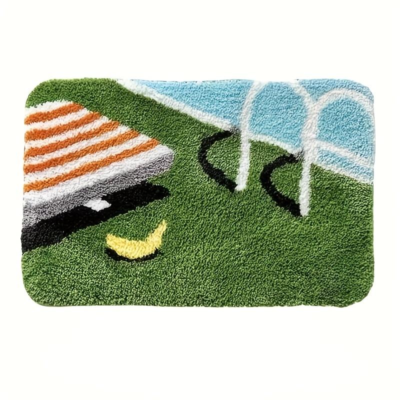 Soft Tufted Door Mat with Swimming Pool Design Vibrant Green and Multicolor, Polyester Blend, Hand Washable Area Mat for Bedroom, Kitchen, Bathroom