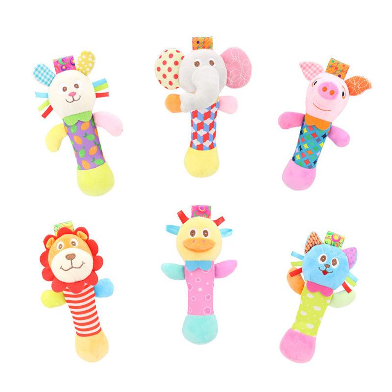 Hand Soft Crank Baby Rattles Cartoon Animal Plush Toys With Bb Call Voice Squeaky Sensory Travel Accessory For Toddlers