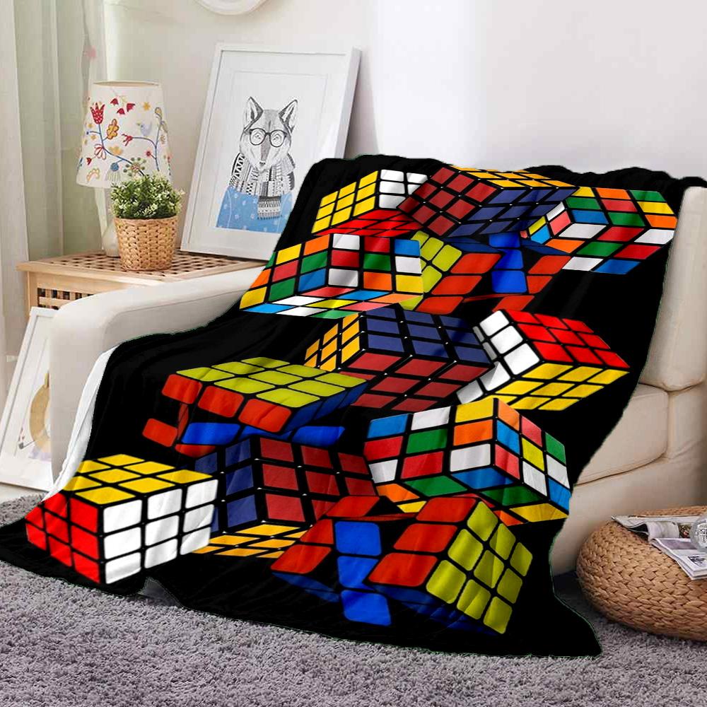 Rubik'S Cube Flannel Blanket Throw Blanket Soft Warm Sofa Bed Camping Car Home Decor Unique Christmas Gift C9302042