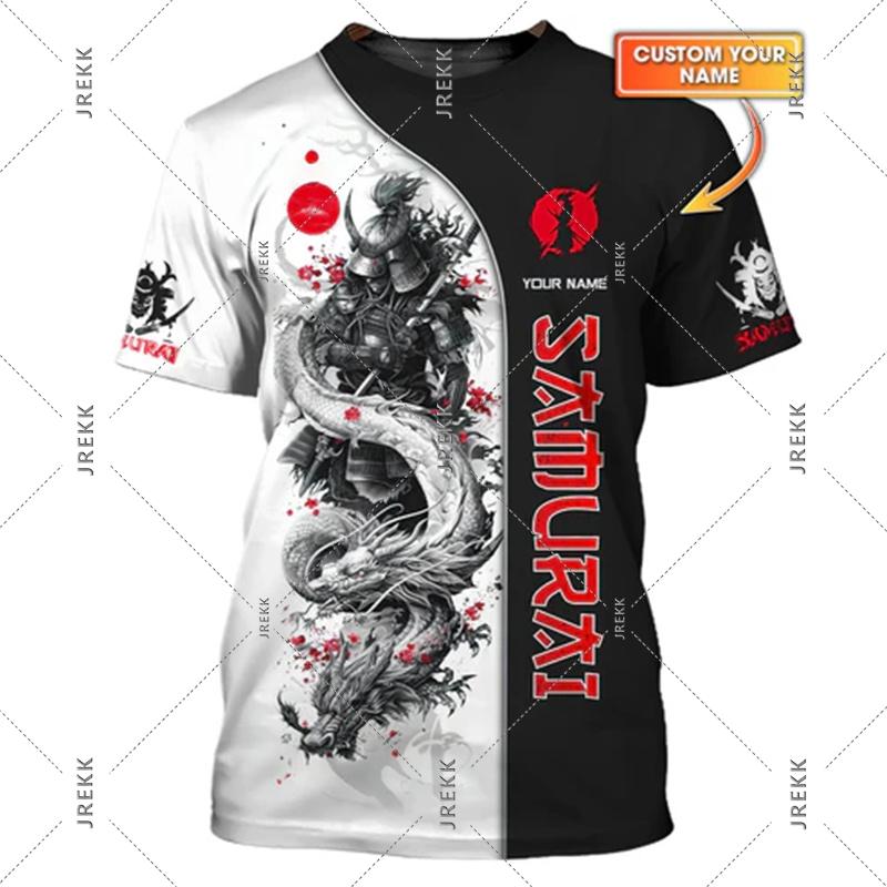 Japanese Samurai Armor Mask Print T-shirt For Men Harajuku Street Custom Name T Shirts