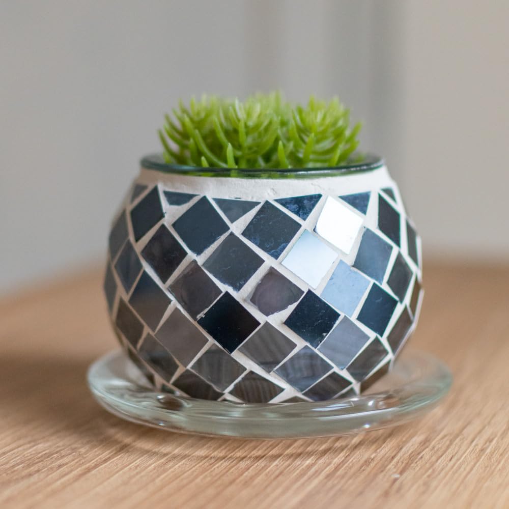 Stylowa mozaika szklana Kaleido okrągła kwiat rozmiar mała doniczka, czarna, 2,5,